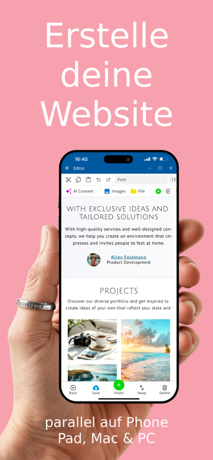 Website Builder App - Website erstellen per App auf iOS und Android – Phone Ansicht