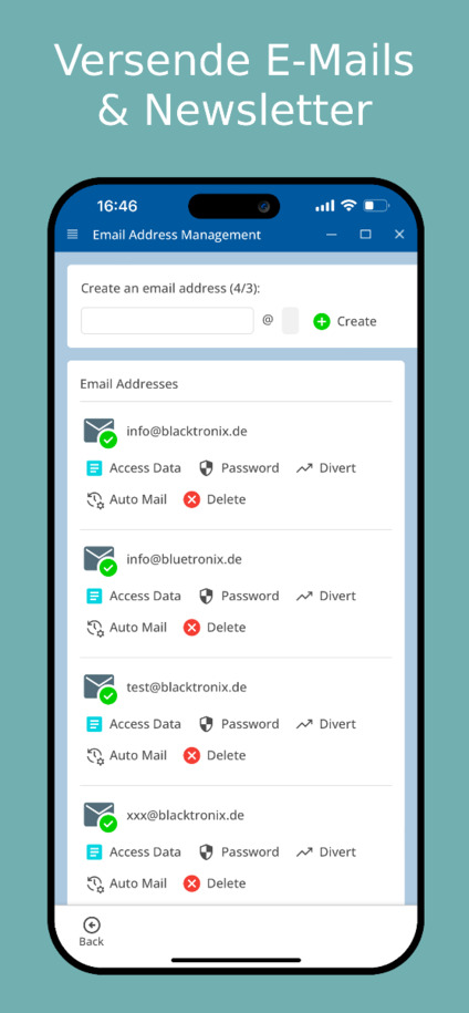 Newsletter und E-Mails versenden über App – mobile Ansicht