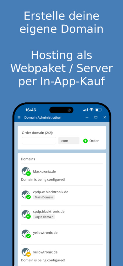 Eigene Domain erstellen und verwalten – App Screenshot
