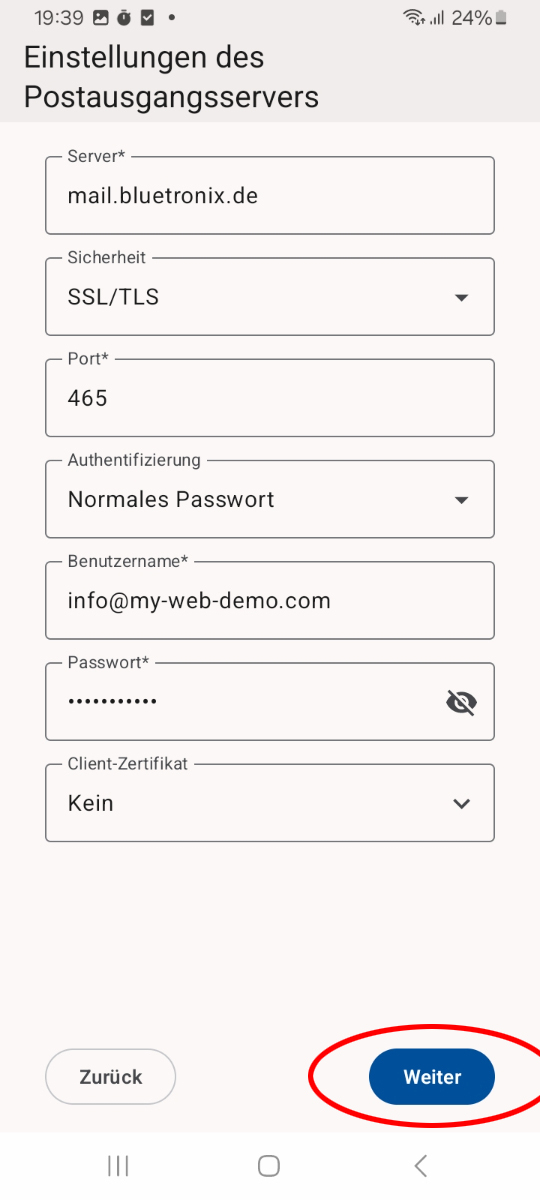 Manuelle Eingabe der SMTP-Daten in Thunderbird auf Android